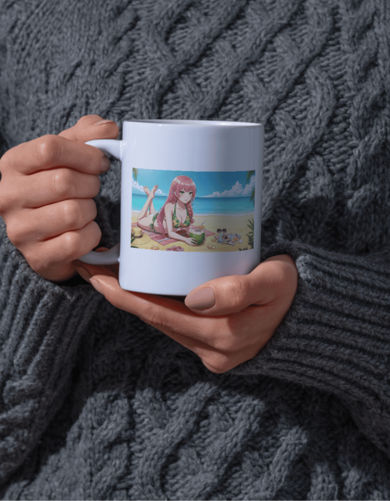 Lirix AI singer ceramic mug - futuristic digital art anime style coffee cup merchandise